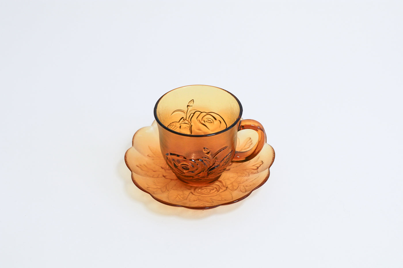 Amber Glass Deco Rose Cup & Saucer
