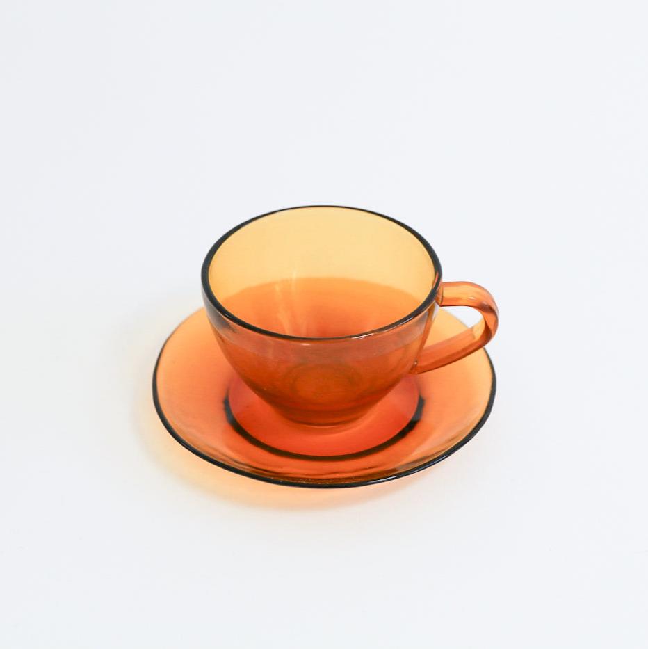Amber Glass Deco 40's Cup & Saucer