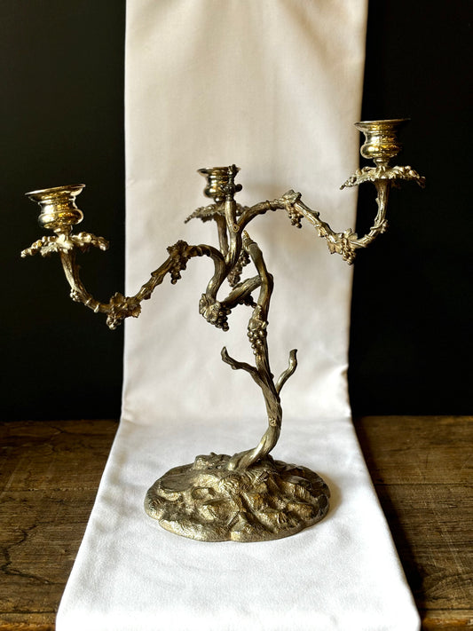 Victorian Silver Plated 3 Sconce Tree Form Candelabra